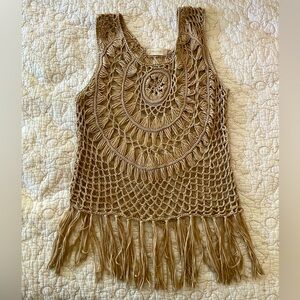 Altar'd State Tan Crochet Fringe Top